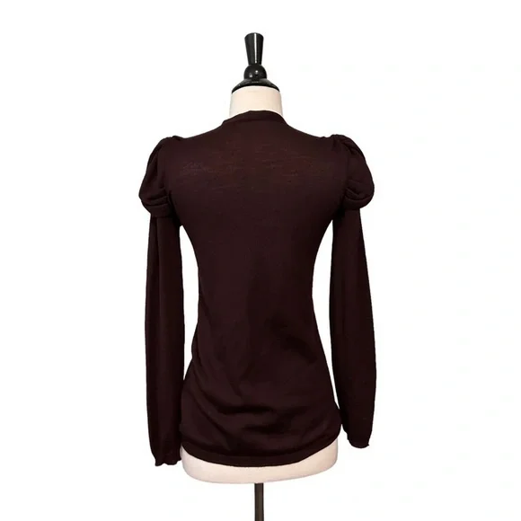 Prada Maroon Tulip Sleeves Cardigan Sweater Size 42 US4/6 - Picture 2 of 7